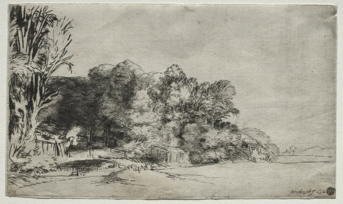 レンブラント「Clump of Trees with a Vista」の木々を描いた版画