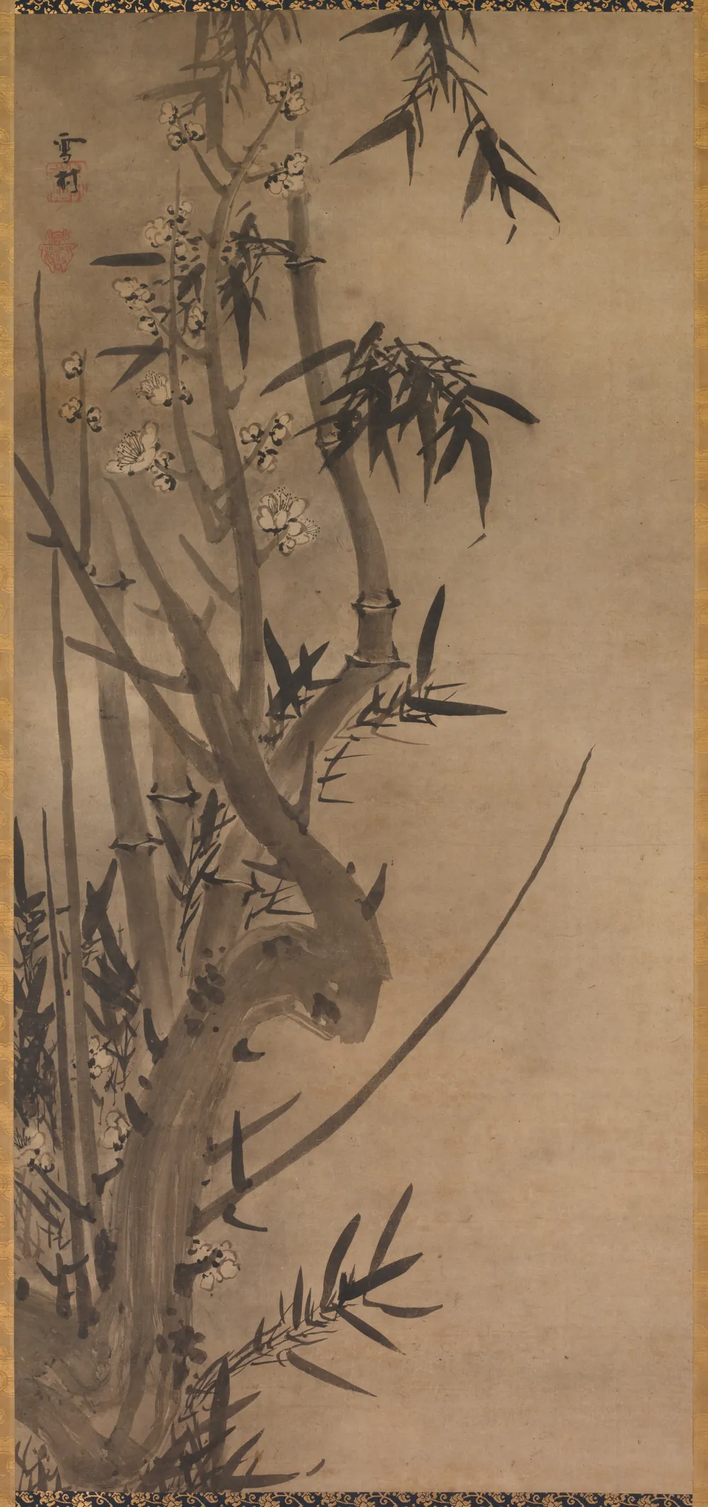 白梅と竹を描いた掛け軸「Bamboo and Plum」