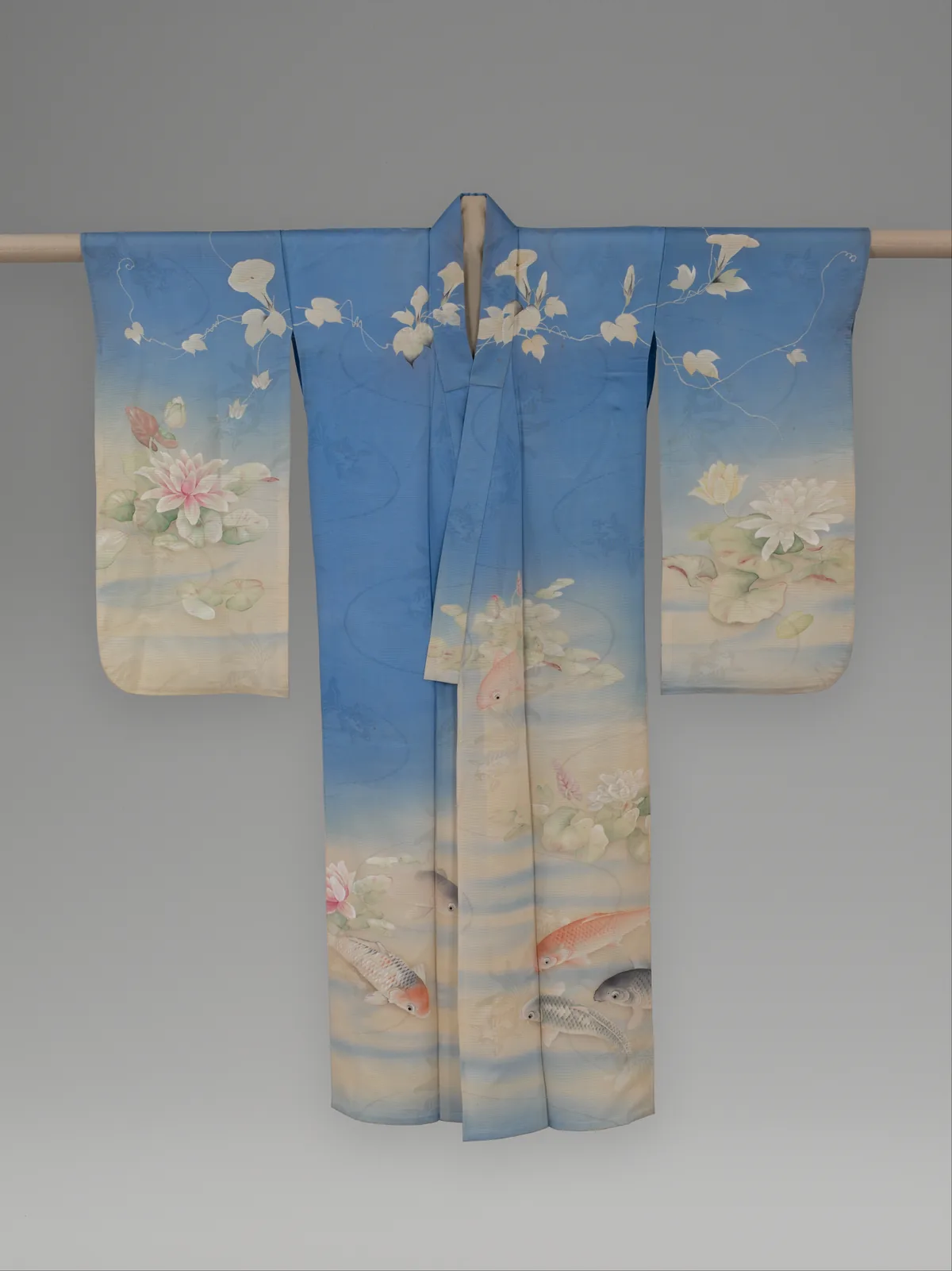 鯉・睡蓮・朝顔の模様がある単衣の着物